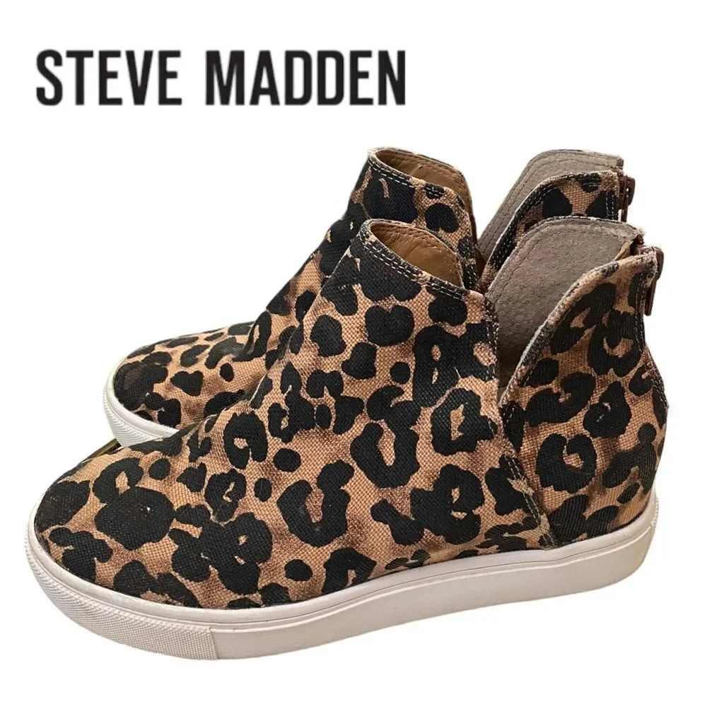 STEVE MADDEN Claud Women's Leopard Wedge Slip-on Sneakers 6.5